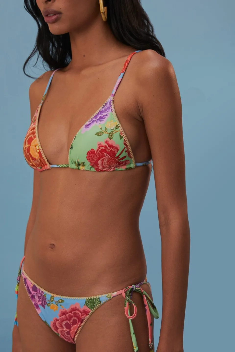 FARM Rio Bikinis<Bas de bikini à fleurs et foulards noués sur le côté