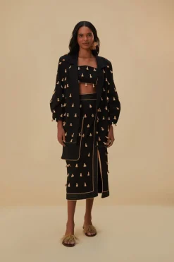 FARM Rio Vestes<Blazer à franges en raphia noir
