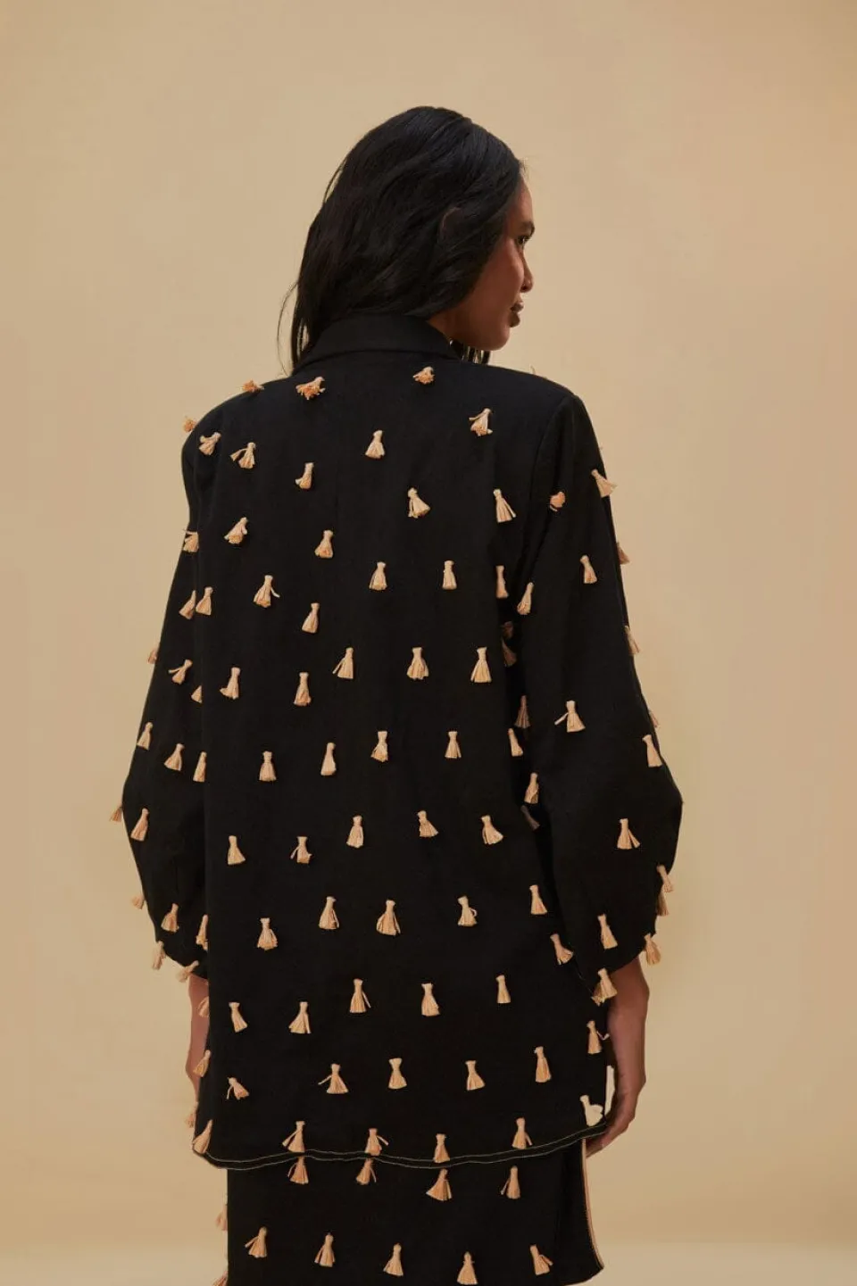 FARM Rio Vestes<Blazer à franges en raphia noir