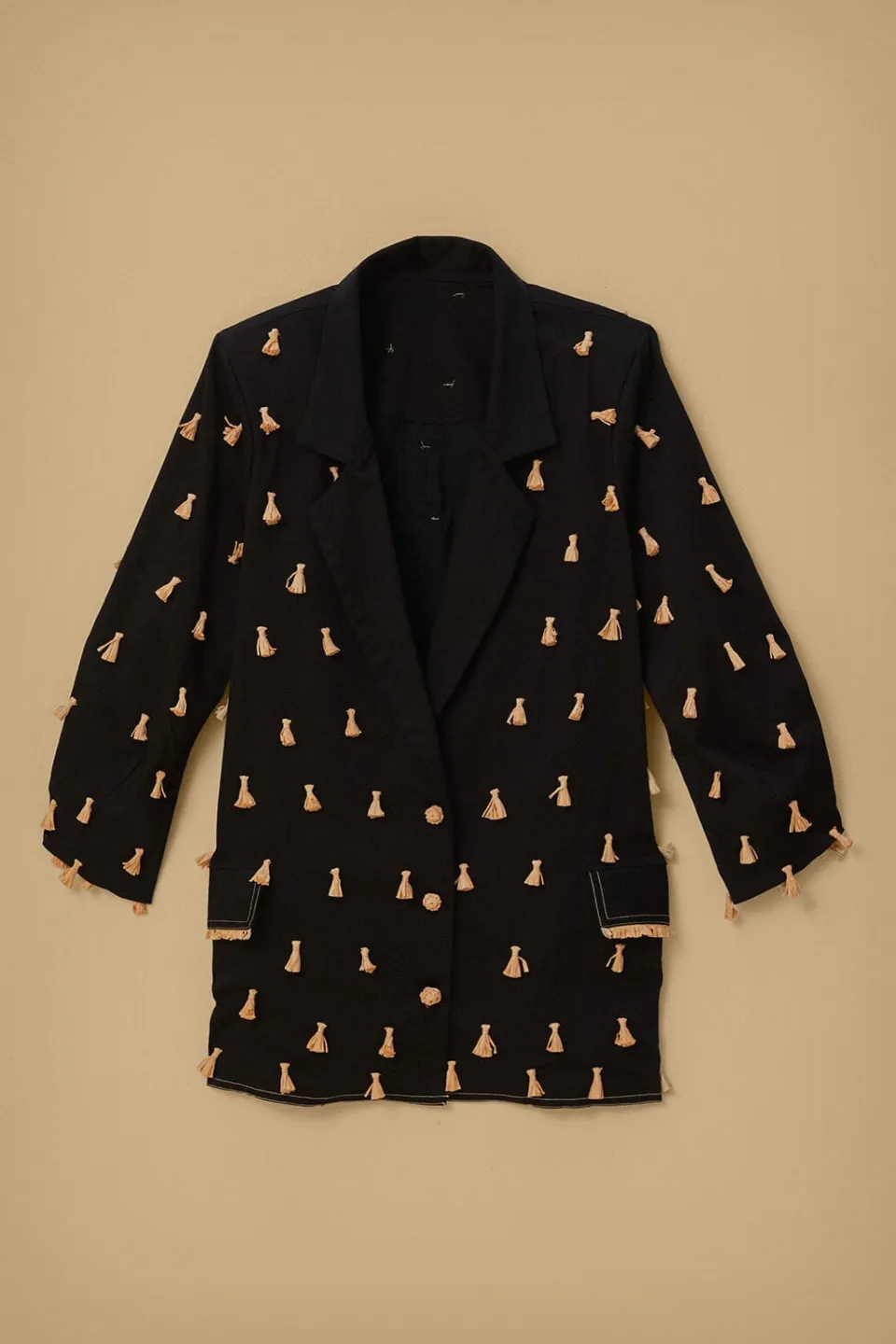 FARM Rio Vestes<Blazer à franges en raphia noir
