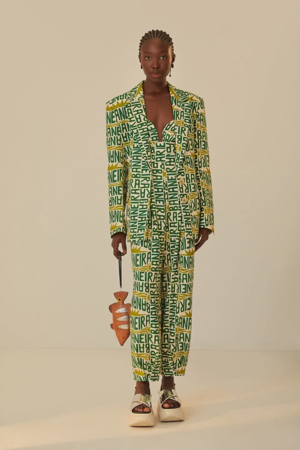 FARM Rio Vestes<Blazer typographie banane blanc cassé