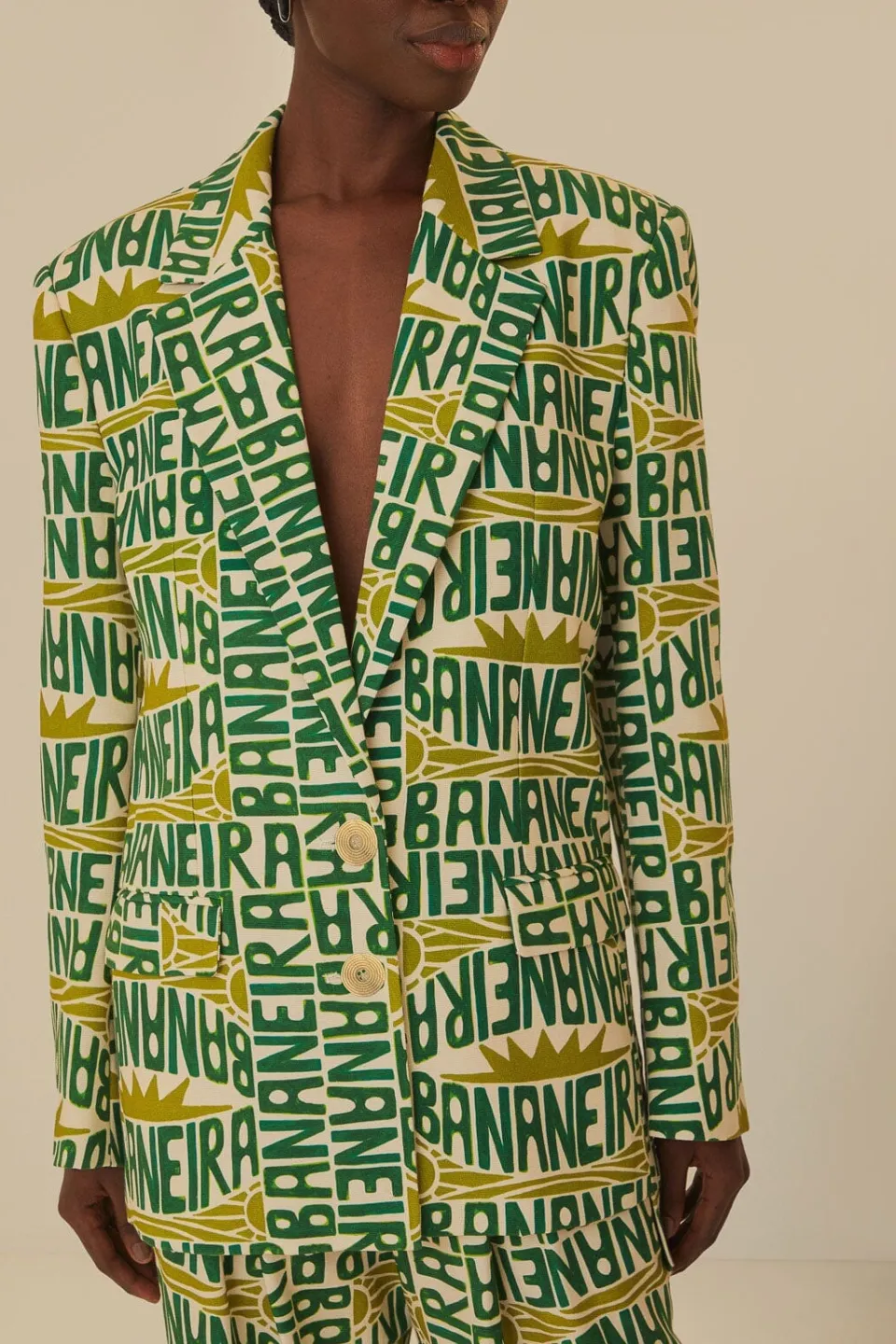 FARM Rio Vestes<Blazer typographie banane blanc cassé