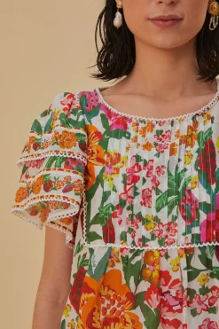 FARM Rio Chemisiers<Blouse à croquis fleuri blanc cassé