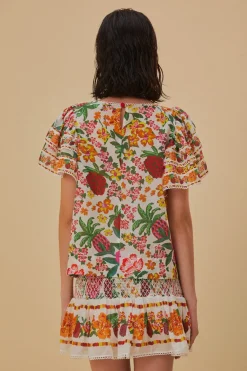FARM Rio Chemisiers<Blouse à croquis fleuri blanc cassé