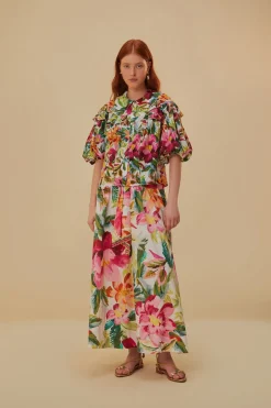 FARM Rio Chemisiers<Blouse à manches courtes blanc cassé à fleurs peintes