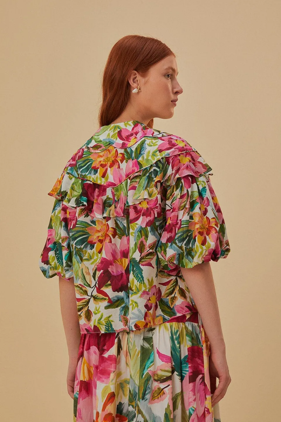 FARM Rio Chemisiers<Blouse à manches courtes blanc cassé à fleurs peintes