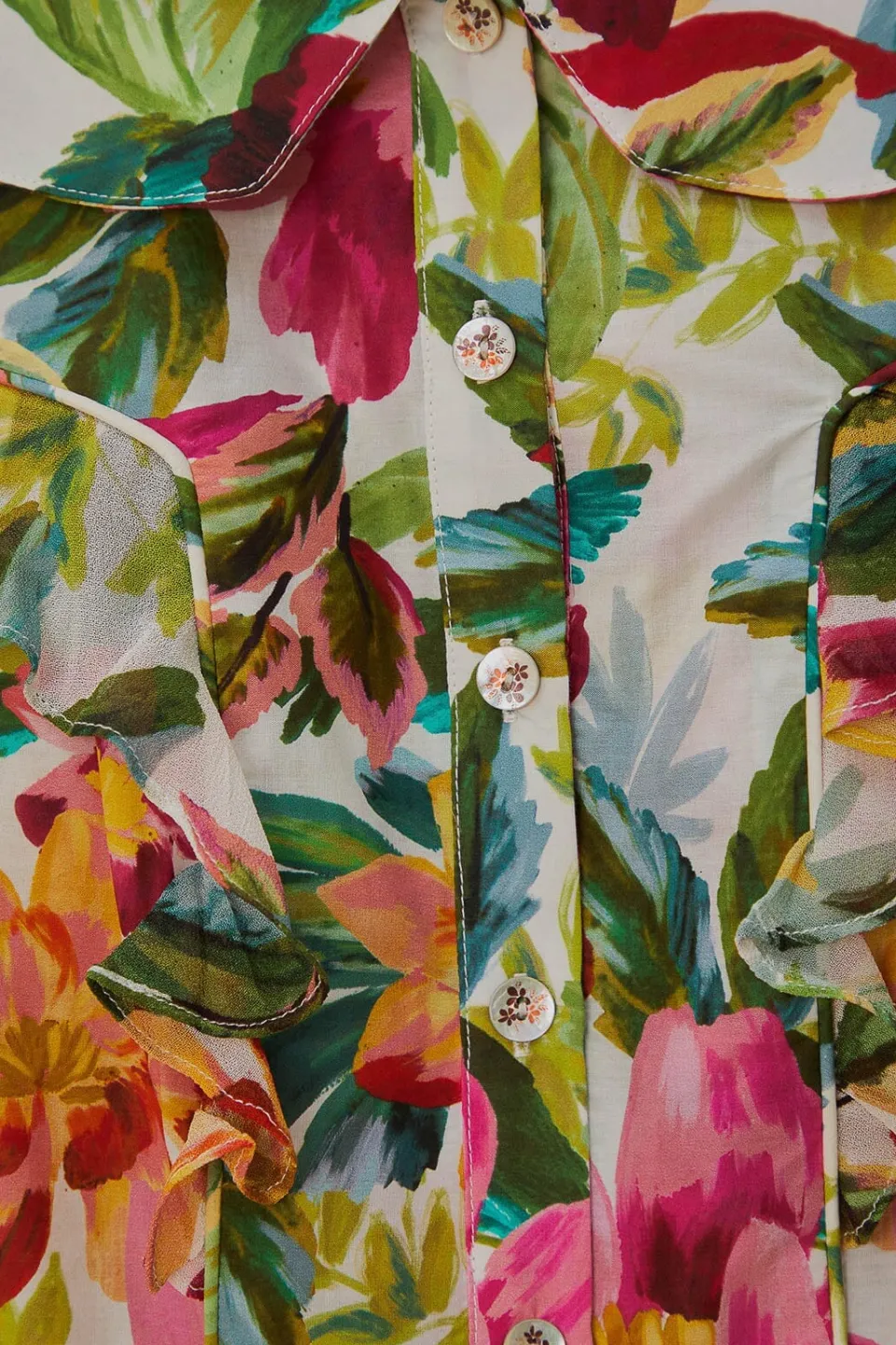 FARM Rio Chemisiers<Blouse à manches courtes blanc cassé à fleurs peintes