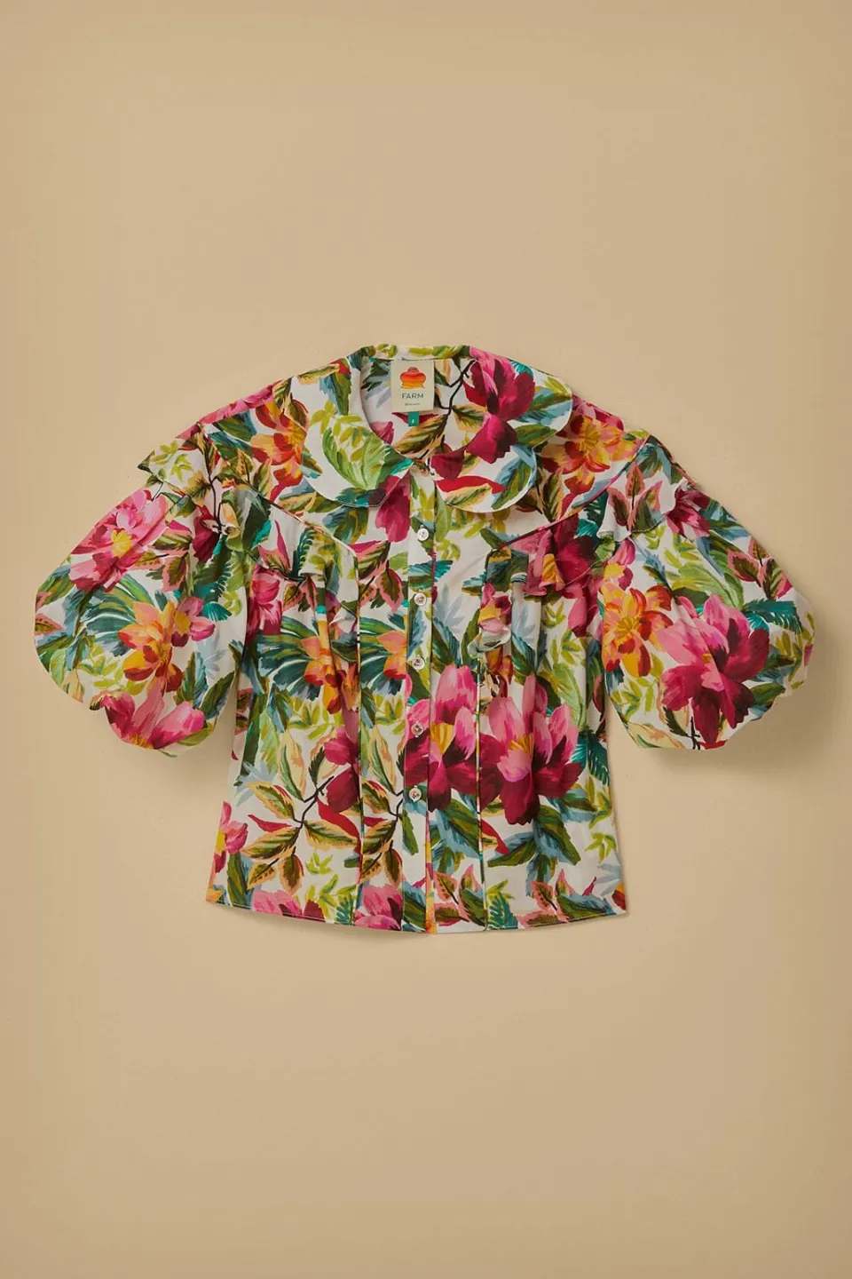 FARM Rio Chemisiers<Blouse à manches courtes blanc cassé à fleurs peintes