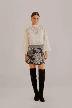 FARM Rio Chemisiers|Robes Midi<Blouse à manches longues en guipure blanc cassé