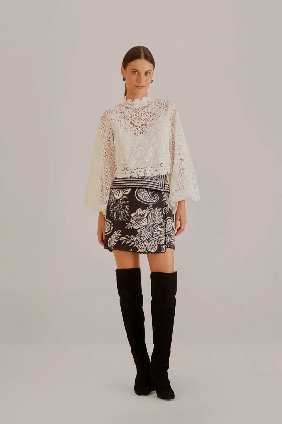 FARM Rio Chemisiers|Robes Midi<Blouse à manches longues en guipure blanc cassé