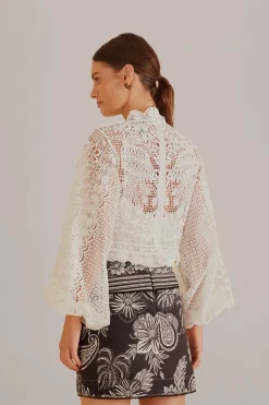 FARM Rio  Chemisiers|Robes Midi<Blouse à manches longues en guipure blanc cassé