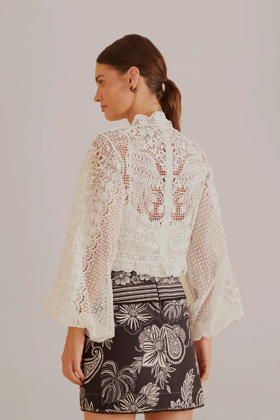 FARM Rio Chemisiers|Robes Midi<Blouse à manches longues en guipure blanc cassé