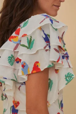 FARM Rio  Chemisiers<Blouse à oiseaux cousus blanc cassé