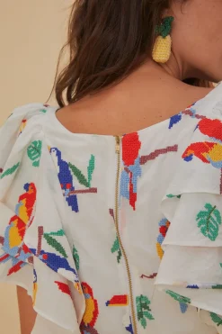 FARM Rio  Chemisiers<Blouse à oiseaux cousus blanc cassé
