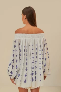 FARM Rio Chemisiers<Blouse à épaules dénudées Off-White Graphic Fishes