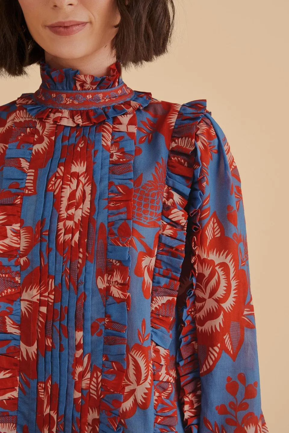 FARM Rio Chemisiers<Blouse à volants en dentelle bleu clair