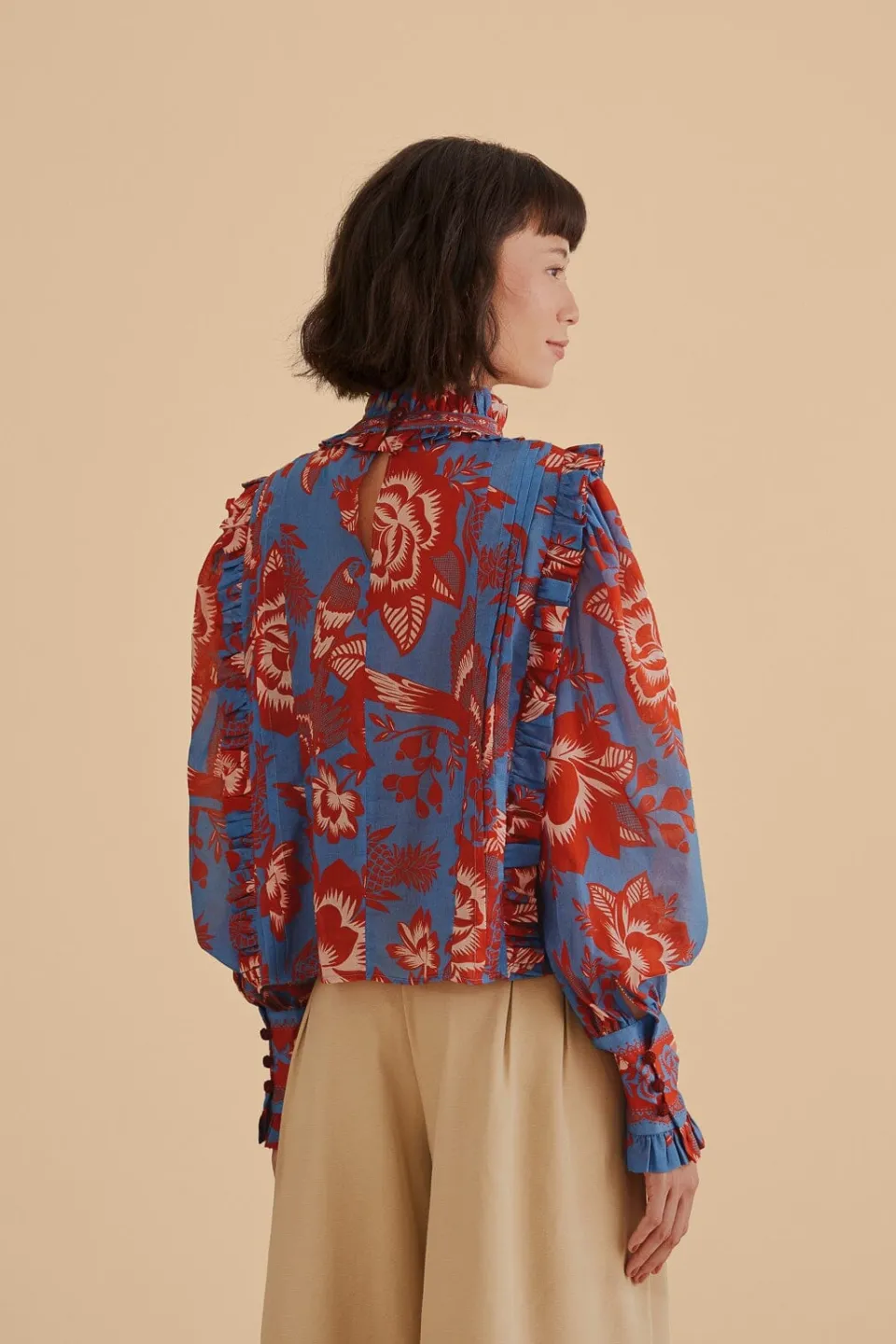 FARM Rio Chemisiers<Blouse à volants en dentelle bleu clair