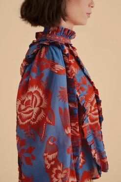 FARM Rio Chemisiers<Blouse à volants en dentelle bleu clair
