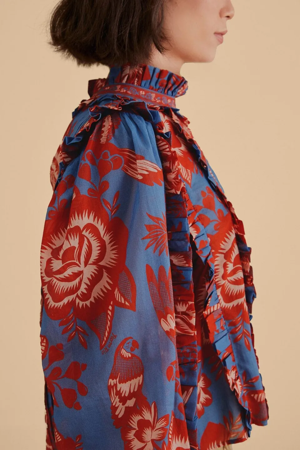 FARM Rio Chemisiers<Blouse à volants en dentelle bleu clair