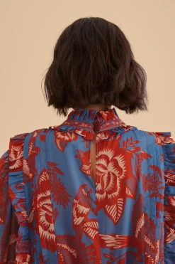 FARM Rio Chemisiers<Blouse à volants en dentelle bleu clair
