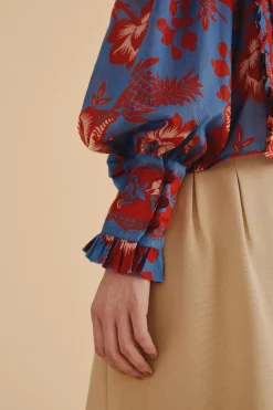 FARM Rio Chemisiers<Blouse à volants en dentelle bleu clair