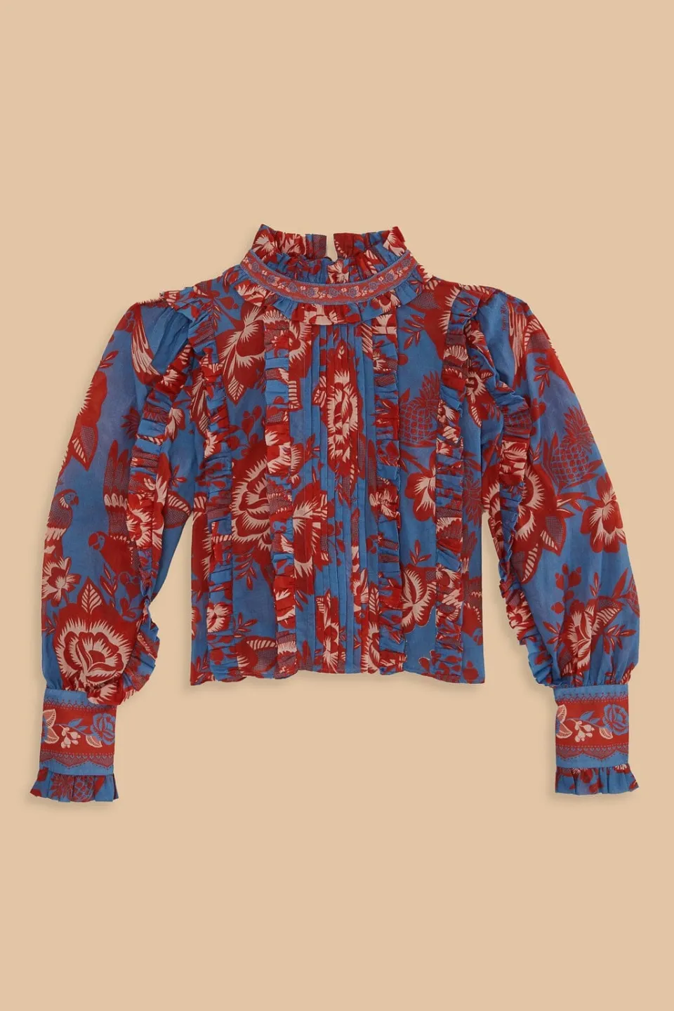 FARM Rio Chemisiers<Blouse à volants en dentelle bleu clair