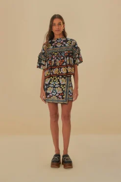 FARM Rio Chemisiers<Blouse à volants fleurie noire