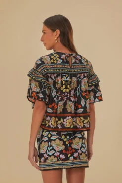 FARM Rio  Chemisiers<Blouse à volants fleurie noire