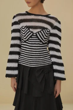 FARM Rio Chemisiers<Blouse au crochet à rayures noires et blanches