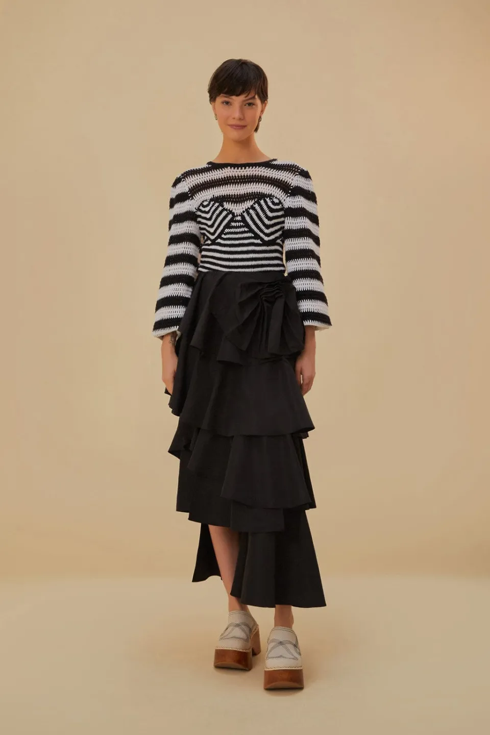 FARM Rio Chemisiers<Blouse au crochet à rayures noires et blanches