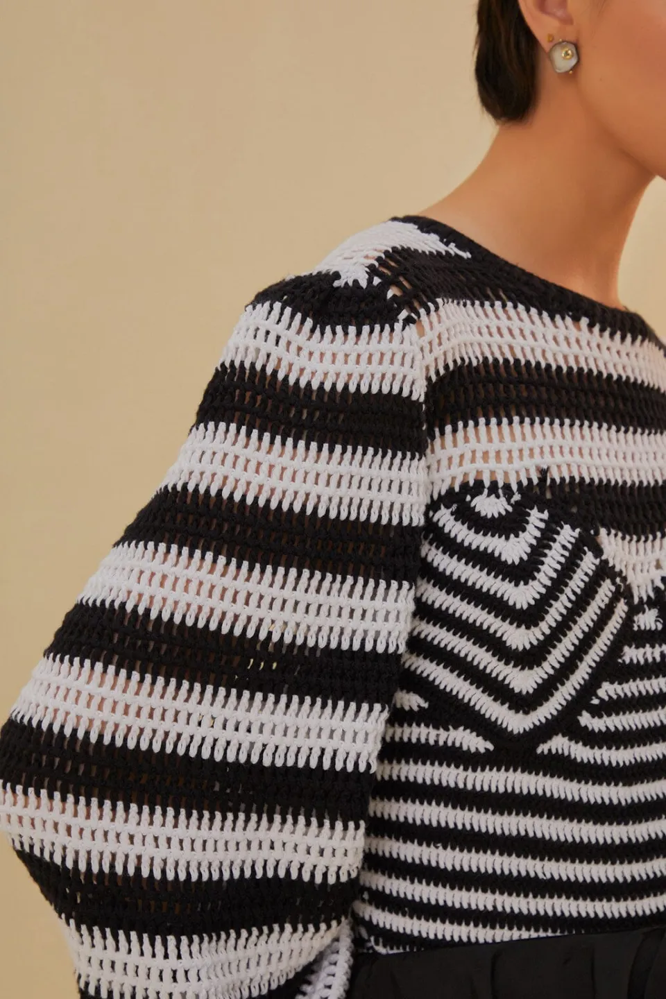FARM Rio Chemisiers<Blouse au crochet à rayures noires et blanches