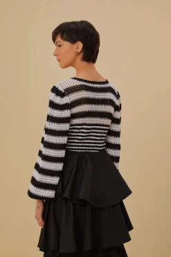 FARM Rio Chemisiers<Blouse au crochet à rayures noires et blanches