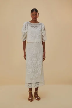 FARM Rio Chemisiers<Blouse blanche à manches courtes en guipure
