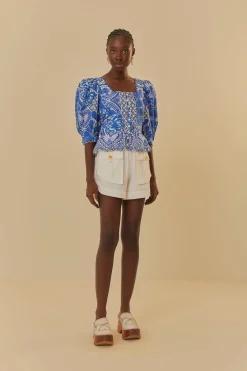 FARM Rio Chemisiers<Blouse bleue à manches courtes Tile Dream