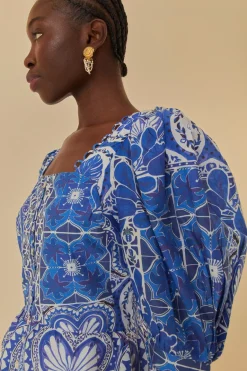 FARM Rio Chemisiers<Blouse bleue à manches courtes Tile Dream
