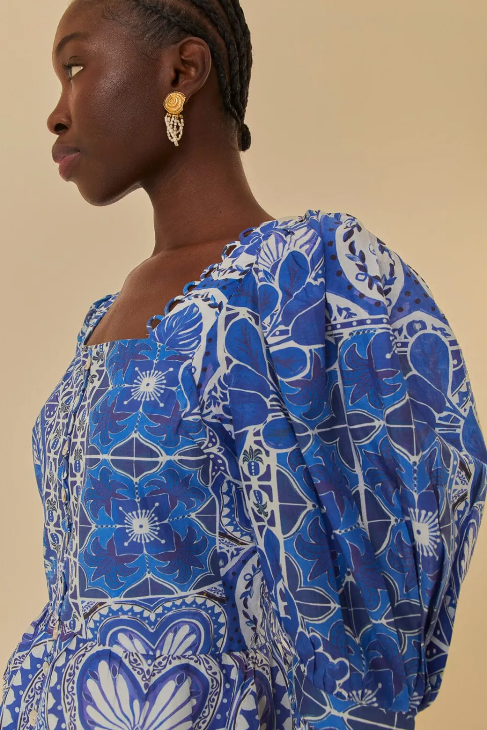 FARM Rio Chemisiers<Blouse bleue à manches courtes Tile Dream