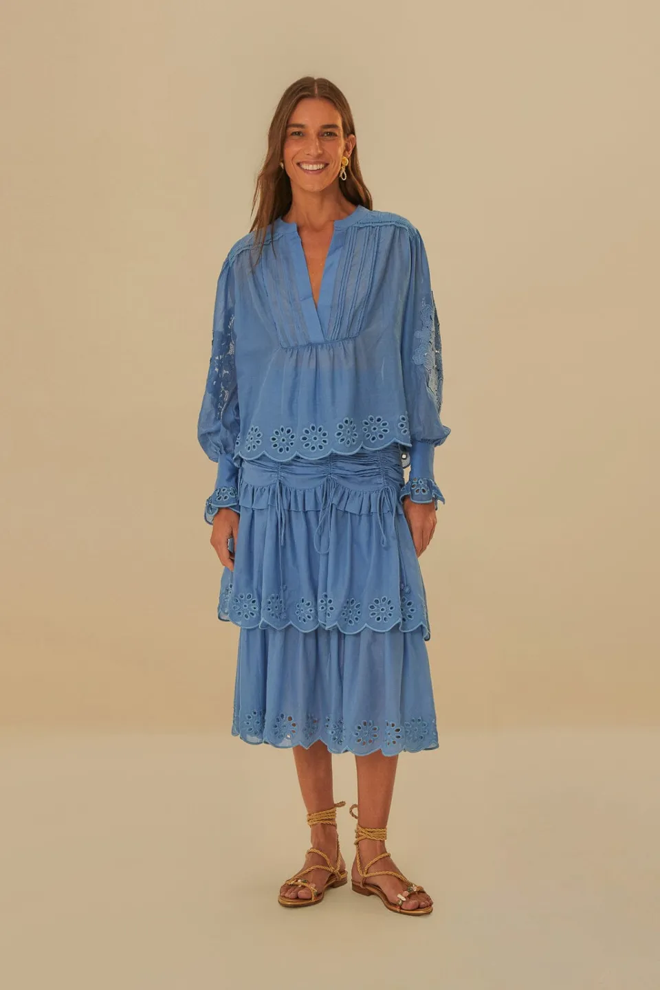 FARM Rio Chemisiers<Blouse bleue à manches longues en coton biologique