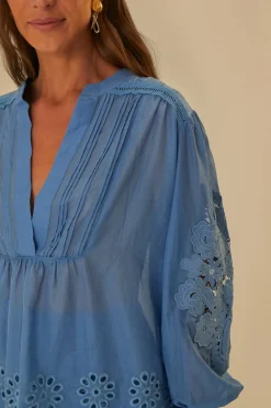FARM Rio  Chemisiers<Blouse bleue à manches longues en coton biologique