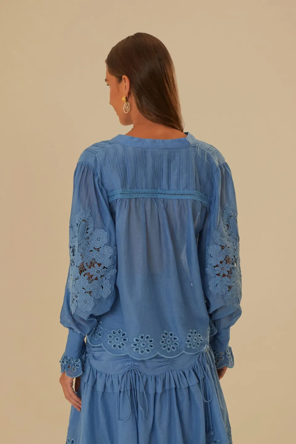 FARM Rio Chemisiers<Blouse bleue à manches longues en coton biologique