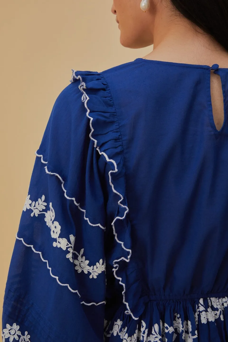 FARM Rio Chemisiers<Blouse brodée à manches longues bleu marine