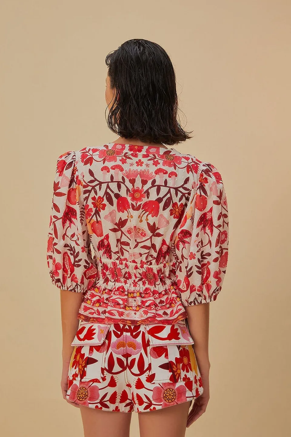 FARM Rio Chemisiers<Blouse courte blanc cassé Romantic Orchard