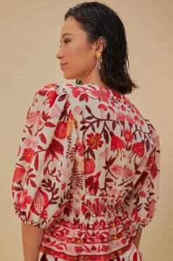 FARM Rio Chemisiers<Blouse courte blanc cassé Romantic Orchard