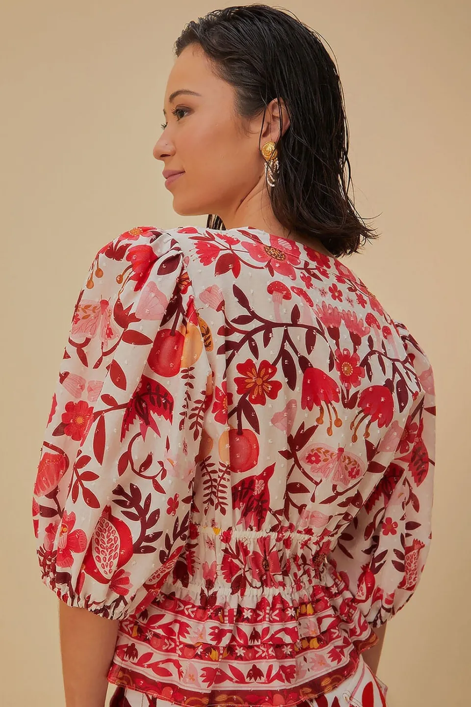 FARM Rio Chemisiers<Blouse courte blanc cassé Romantic Orchard