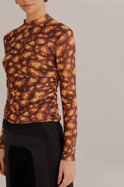 FARM Rio Chemisiers<Blouse en tulle marron léopard Desire