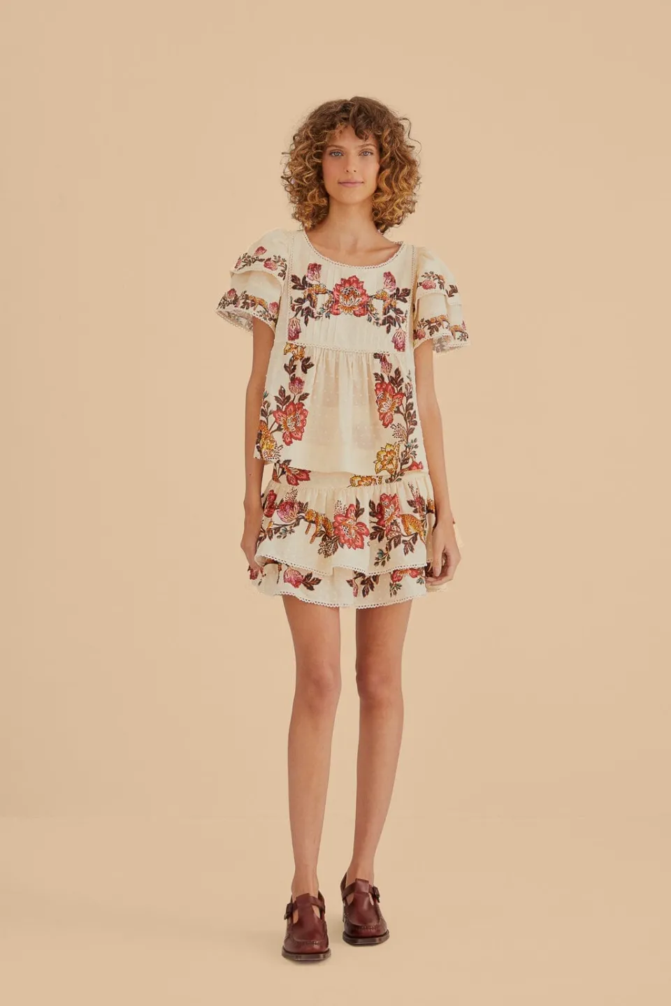 FARM Rio Chemisiers<Blouse Fleurs Léopard Sable