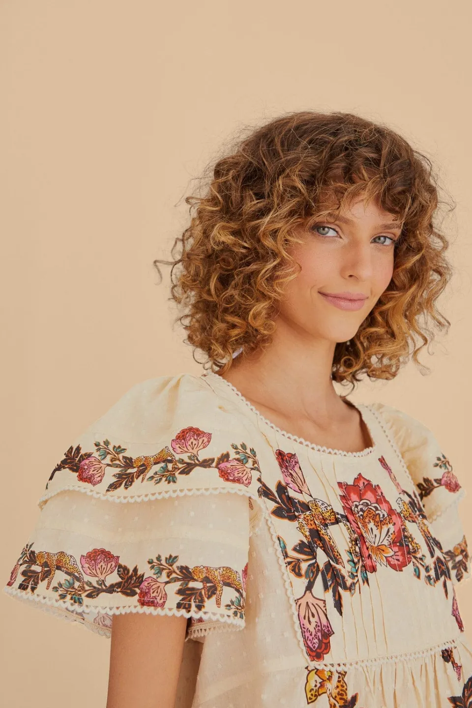 FARM Rio Chemisiers<Blouse Fleurs Léopard Sable