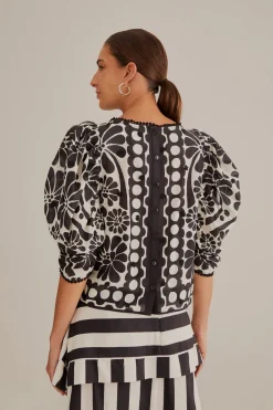 FARM Rio Chemisiers<Blouse noire à manches bouffantes Palermo
