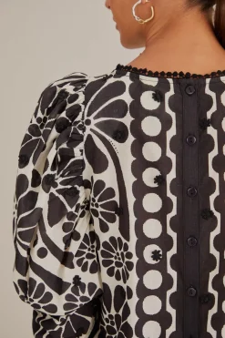 FARM Rio Chemisiers<Blouse noire à manches bouffantes Palermo