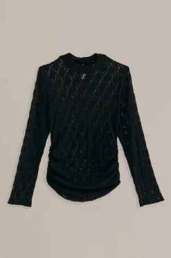 FARM Rio Chemisiers<Blouse noire à manches longues en dentelle