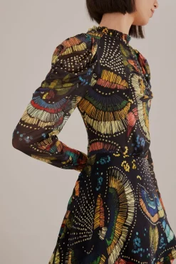 FARM Rio  Chemisiers|Robes Midi<Blouse noire en tulle avec oiseaux colorés